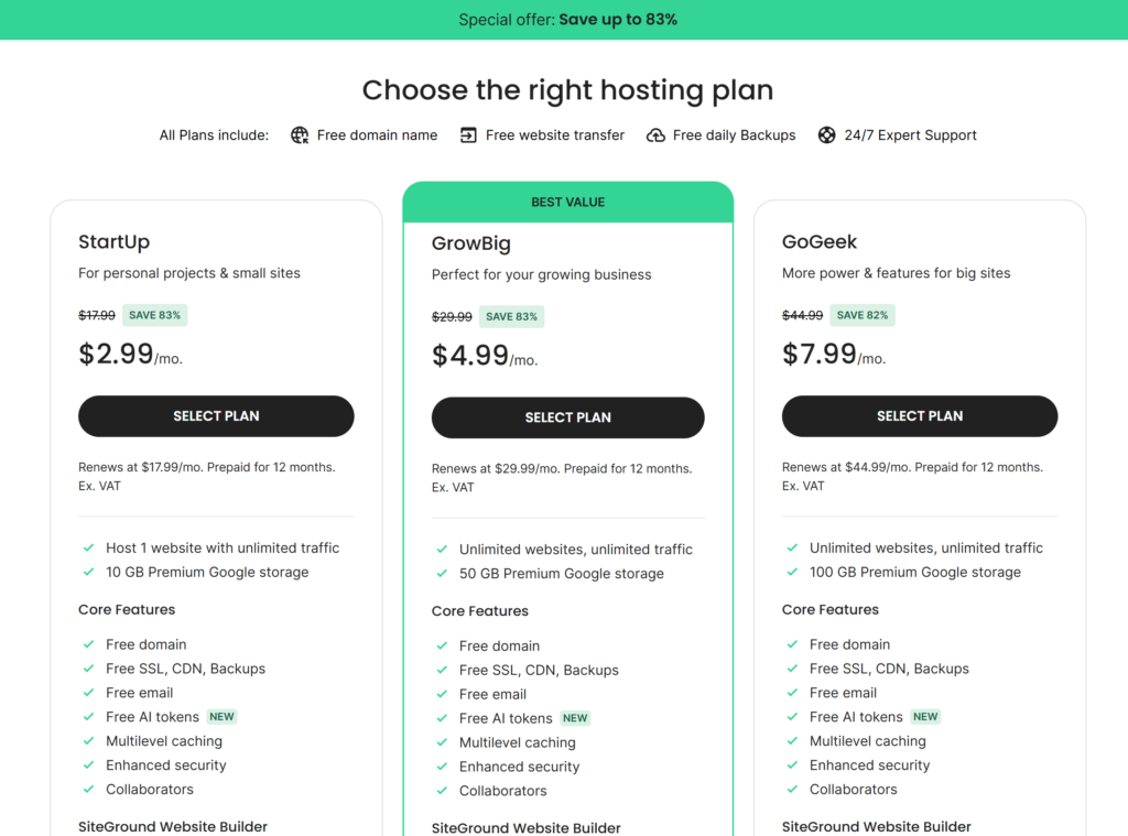 Hostinger vs SiteGround web hosting comparison